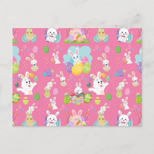 Vrolijke paasdag - Pattern Funny Bunny and Eggs Feestdagenkaart (Voorkant)