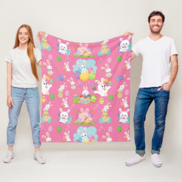 Vrolijke paasdag - Pattern Funny Bunny and Eggs Fleece Deken