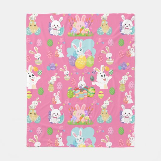 Vrolijke paasdag - Pattern Funny Bunny and Eggs Fleece Deken (Voorkant)