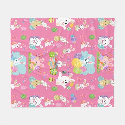 Vrolijke paasdag - Pattern Funny Bunny and Eggs Fleece Deken (Voorkant (Horizontaal))
