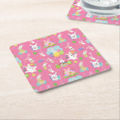 Vrolijke paasdag - Pattern Funny Bunny and Eggs Kartonnen Onderzetters (Schuin)