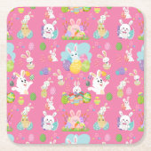 Vrolijke paasdag - Pattern Funny Bunny and Eggs Kartonnen Onderzetters (Voorkant)