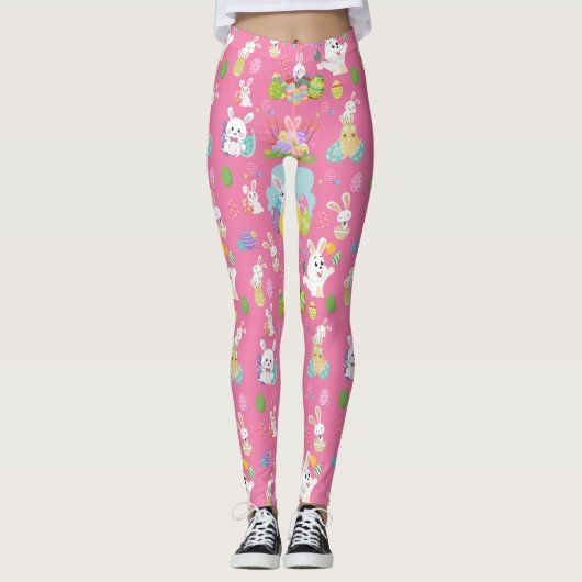 Vrolijke paasdag - Pattern Funny Bunny and Eggs Leggings (Voorkant)