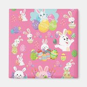 Vrolijke paasdag - Pattern Funny Bunny and Eggs Magneet (Voorkant)
