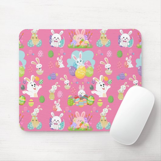 Vrolijke paasdag - Pattern Funny Bunny and Eggs Muismat (Met muis)