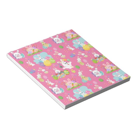 Vrolijke paasdag - Pattern Funny Bunny and Eggs Notitieblok (Schuin)