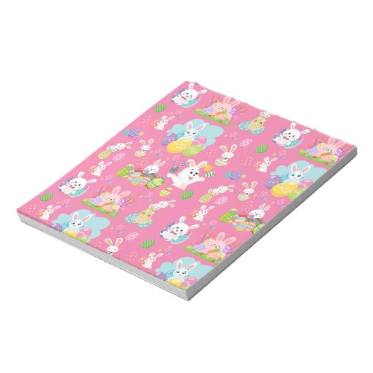 Vrolijke paasdag - Pattern Funny Bunny and Eggs Notitieblok (Linkerzijde)