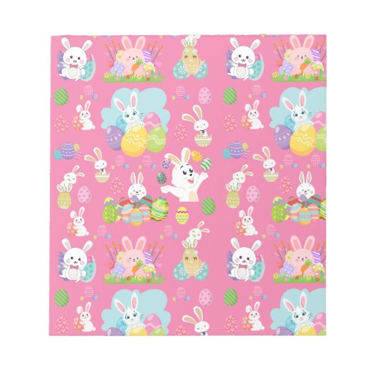 Vrolijke paasdag - Pattern Funny Bunny and Eggs Notitieblok (Voorkant)