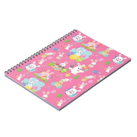 Vrolijke paasdag - Pattern Funny Bunny and Eggs Notitieboek (Linkerzijde)