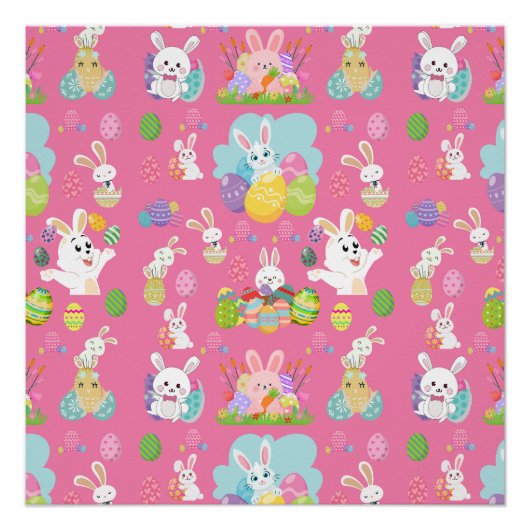Vrolijke paasdag - Pattern Funny Bunny and Eggs Perfect Poster (Voorkant)