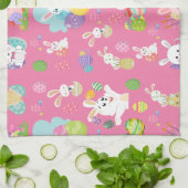 Vrolijke paasdag - Pattern Funny Bunny and Eggs Theedoek (Gevouwen)
