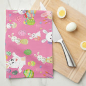 Vrolijke paasdag - Pattern Funny Bunny and Eggs Theedoek (Quarter Fold)