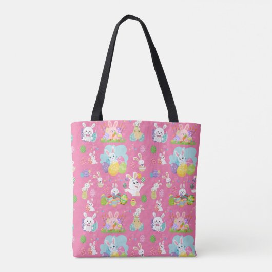 Vrolijke paasdag - Pattern Funny Bunny and Eggs Tote Bag (Achterkant)