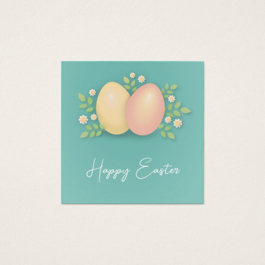 Vrolijke paaseieren en bloemen zacht blauw, roze vierkante visitekaartjes (Voorkant)