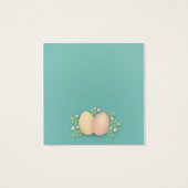 Vrolijke paaseieren en bloemen zacht blauw, roze vierkante visitekaartjes (Achterkant)