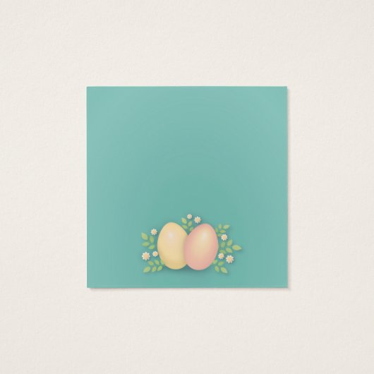 Vrolijke paaseieren en bloemen zacht blauw, roze vierkante visitekaartjes (Achterkant)