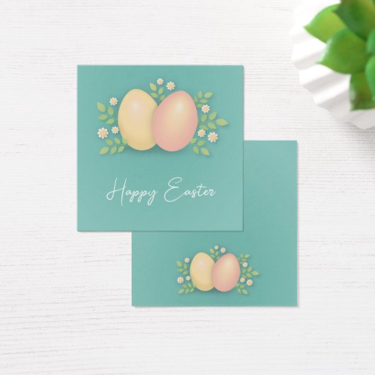 Vrolijke paaseieren en bloemen zacht blauw, roze vierkante visitekaartjes (Bureau)