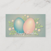 Vrolijke paaseieren en bronbloemen zacht blauw informatiekaartje (Voorkant)