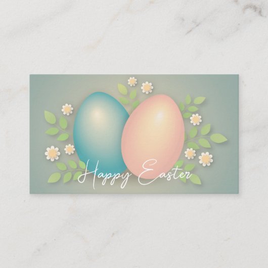 Vrolijke paaseieren en bronbloemen zacht blauw informatiekaartje (Voorkant)