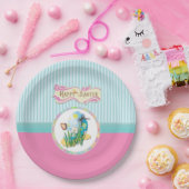 Vrolijke paaseieren en vlinders op blauwe strepen papieren bordje (Feest)