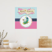 Vrolijke paaseieren en vlinders op blauwe strepen poster (Keuken)