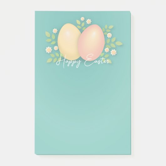 Vrolijke paaseieren in zacht blauw bloemontwerp post-it® notes (Voorkant)