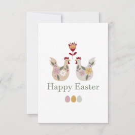 Vrolijke paaseieren met sjablonen, bloemen, kippen bedankkaart