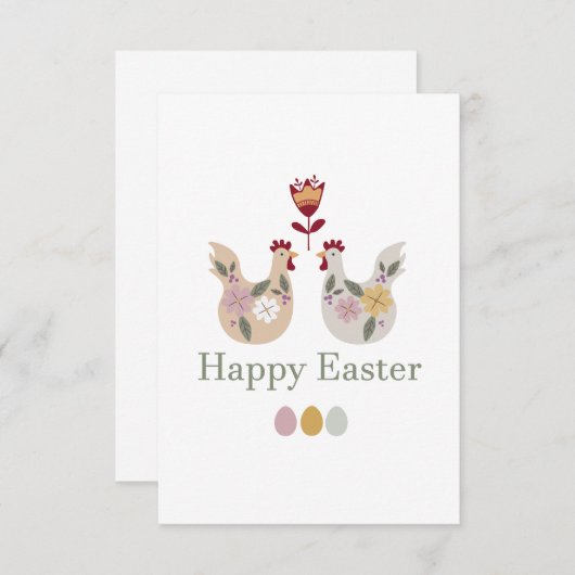 Vrolijke paaseieren met sjablonen, bloemen, kippen bedankkaart (Voorkant / Achterkant)