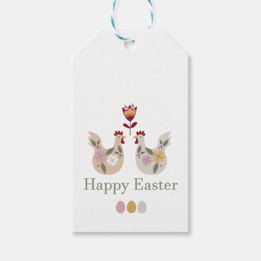 Vrolijke paaseieren met sjablonen, bloemen, kippen cadeaulabel (Voorkant)