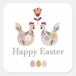 Vrolijke paaseieren met sjablonen, bloemen, kippen vierkante sticker