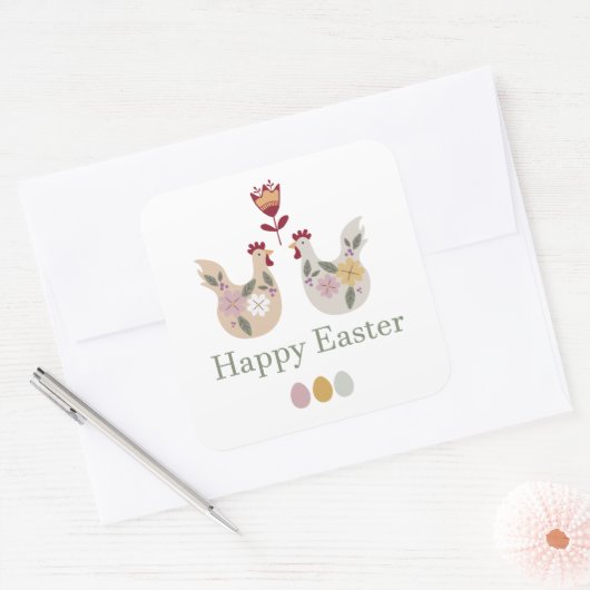 Vrolijke paaseieren met sjablonen, bloemen, kippen vierkante sticker (Envelop)