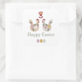 Vrolijke paaseieren met sjablonen, bloemen, kippen vierkante sticker (Tas)