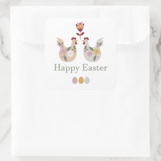 Vrolijke paaseieren met sjablonen, bloemen, kippen vierkante sticker (Tas)