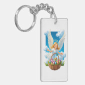 Vrolijke Paasengel met Mand Sleutelhanger (Voorkant Links)