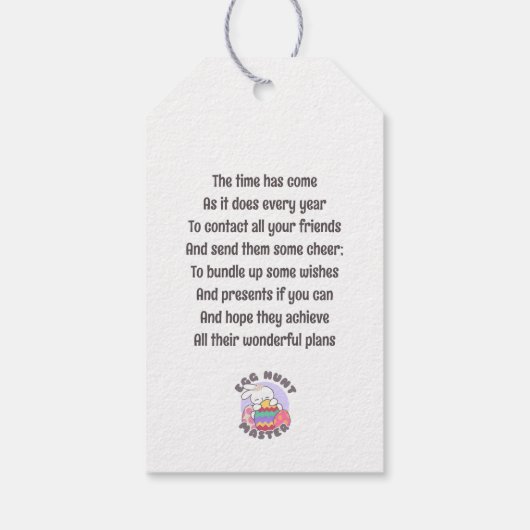 Vrolijke paashaas omhelzing - 'Egg Hunt Master' Cadeaulabel (Achterkant)