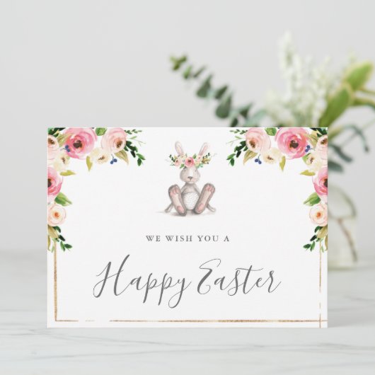 Vrolijke paaskaarten met Floral Bunny Kaart (Staand voorkant)