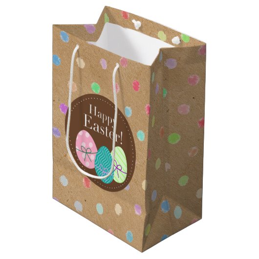 Vrolijke paaspokadots op Faux Kraft Paper Medium Cadeauzakje (Voorkant Gekanteld)