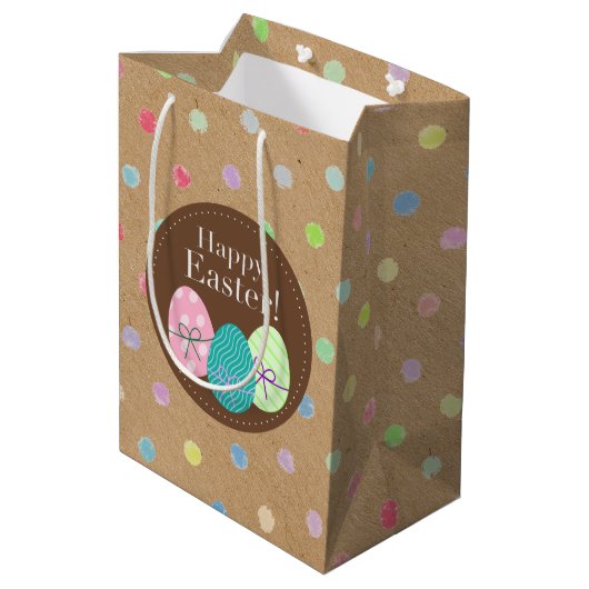 Vrolijke paaspokadots op Faux Kraft Paper Medium Cadeauzakje (Achterkant Gekanteld)