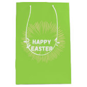 Vrolijke paastekst op groen medium cadeauzakje (Voorkant)