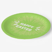 Vrolijke paastekst op groen papieren bordje (Gekanteld)