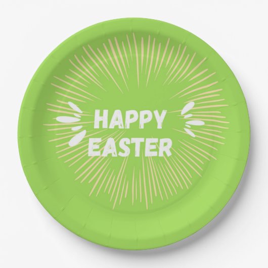 Vrolijke paastekst op groen papieren bordje (Voorkant)