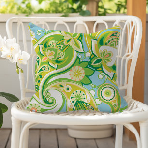 Vrolijke Paisley Bloemen Groen Geel Blauw Buitenkussen