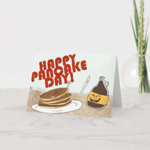 Vrolijke Pancake Dag! ontwerp van de cartoon. Kaart