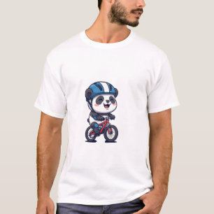 Vrolijke Panda Fietser rijdt op een Rode Mountainb T-shirt