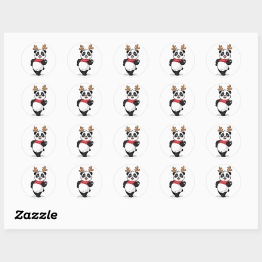 Vrolijke Panda Kerstmis Ronde Sticker (Vel)