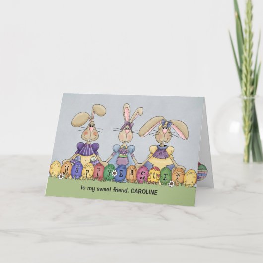 Vrolijke Pasen Bunnies & Eieren personaliseren Naa Kaart (Voorkant)