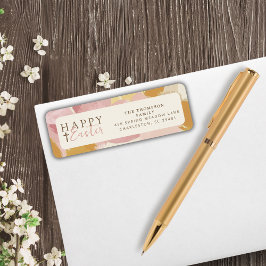 Vrolijke Pasen Religieuze Moderne Roze Bloemen Etiket