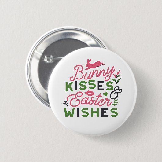 Vrolijke Pasen Typografie - Bunny Kisses Ronde Button 5,7 Cm (Voorkant /achterkant)