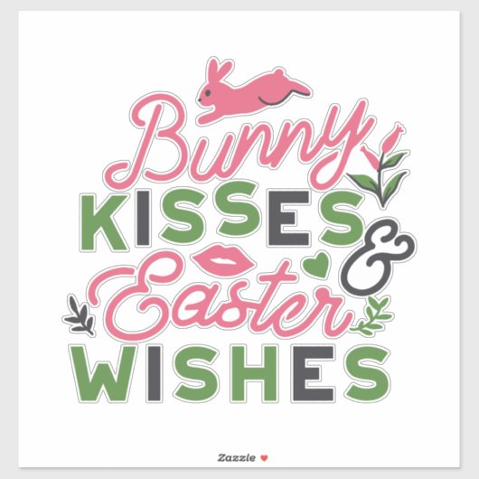 Vrolijke Pasen Typografie - Bunny Kisses Sticker (Vel)
