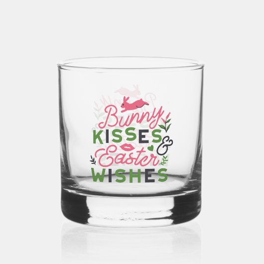 Vrolijke Pasen Typografie - Bunny Kisses Whisky Glas (Voorkant)